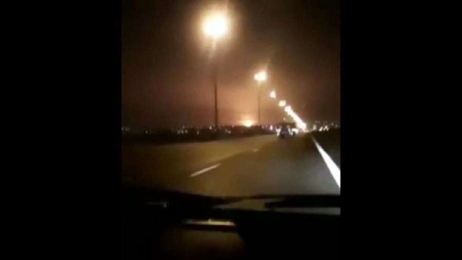This image taken from a video on Wednesday Jan. 8, 2020 shows a light in the sky which appears to show the Ukrainian jetliner plane on fire and crashing into ground. Western leaders have said the plane appeared to have been unintentionally hit by a surface-to-air missile near Tehran, just hours after Iran launched a series of ballistic missiles at two US bases in Iraq to avenge the killing of its top general in an American airstrike last week. Iran on Friday Jan. 10, 2020, denied the allegations. (UGC via AP)