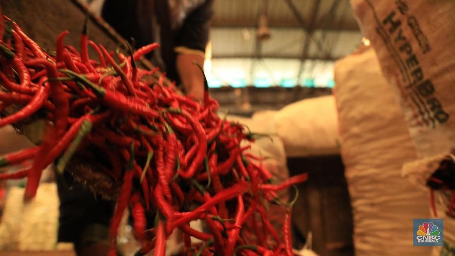 Bongkar Muat Cabai Merah di Pasar Kramat Jati (CNBC Indonesia/Tris Susilo)