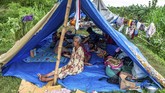 Warga bertahan di atas tanggul dengan tenda darurat saat mengungsi dari banjir akibat tanggul Sungai Tuntang yang jebol di Desa Trimulyo, Guntur, Kabupaten Demak, Jawa Tengah, Jumat (10/1/2020). ANTARA FOTO/Aji Styawan