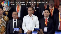 Momen Jokowi Ucap 'Hati-hati 2024' di Depan Sandi & Erick