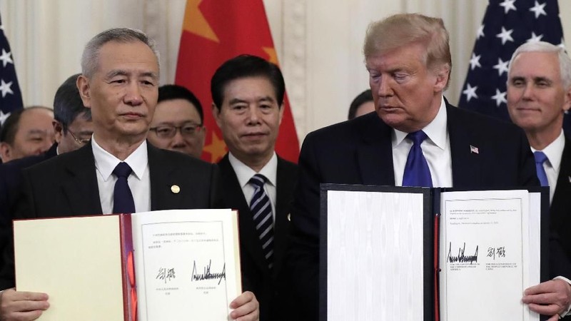 Amerika Serikat (AS) dan China akhirnya menandatangani perjanjian dagang Fase I.