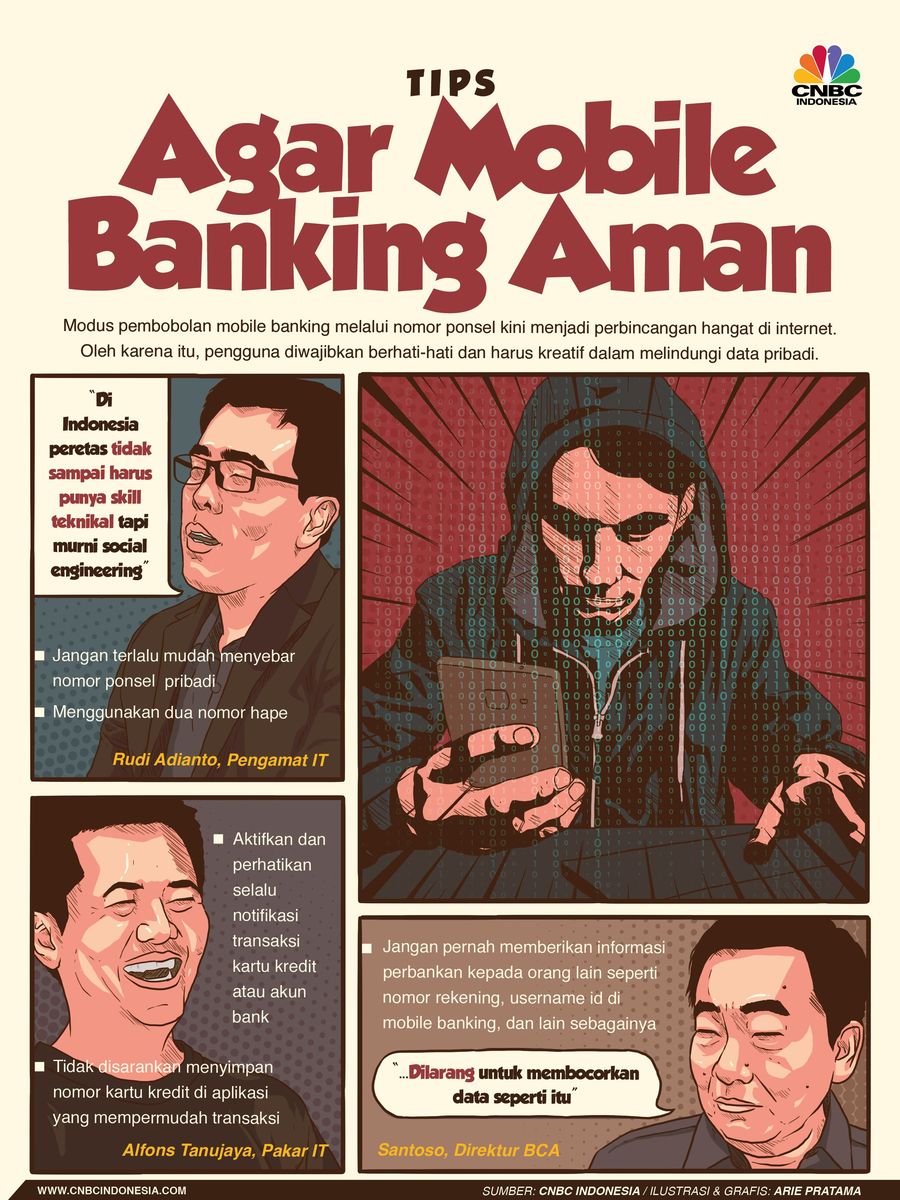 Tips Amankan Mobile Banking Agar Tak Dibobol Via Nomor Ponsel Mobile banking kini menjadi layanan perbankan yang banyak digunakan masyarakat tetapi ada ancaman serius berupa pembobolan rekening bank melalui ponsel.