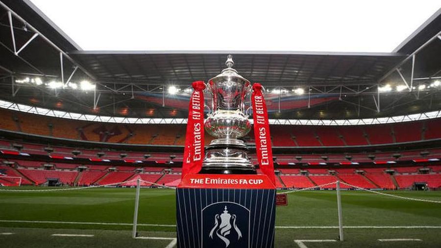 General view of the FA Cup trophy before the FA Cup semi final match at Wembley Stadium, London.