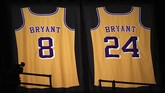Nomor 8 dan 24 yang merupakan milik Kobe Bryant ikut pensiun seiring Kobe Bryant memutuskan gantung sepatu. Kobe Bryant meninggal dunia pada Minggu (26/1) waktu setempat. (Robyn Beck / AFP)