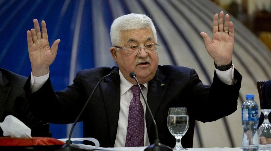 Palestinian President Mahmoud Abbas speaks after a meeting of the Palestinian leadership in the West Bank city of Ramallah. Tuesday, Jan. 22, 2020. President Abbas said 