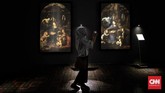 Di pameran, pengunjung dapat replika dari maha karya sang maestro yang dibuat pada rentang tahun 1470-1513, mulai dimensi terkecil sebesar 27,7 x 21 cm, sampai yang terbesar berukuran 460 x 880 cm. (CNN Indonesia/Adhi Wicaksono)