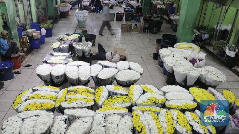 Salah satu pusat penjualan bunga berada di Rawa Belong, Jakarta, Rabu (13/2/2020).