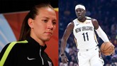Legenda sepak bola putri Amerika Serikat Lauren Cheney (kiri) menikah dengan pemain NBA dari New Orleans Pelicans Jrue Holiday pada Juli 2013. (Kevin C. Cox/Jason Miller/Getty Images/AFP)