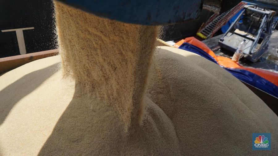 Bongkar Muat Gula Pasir. (CNBC Indonesia/Tri Susilo)