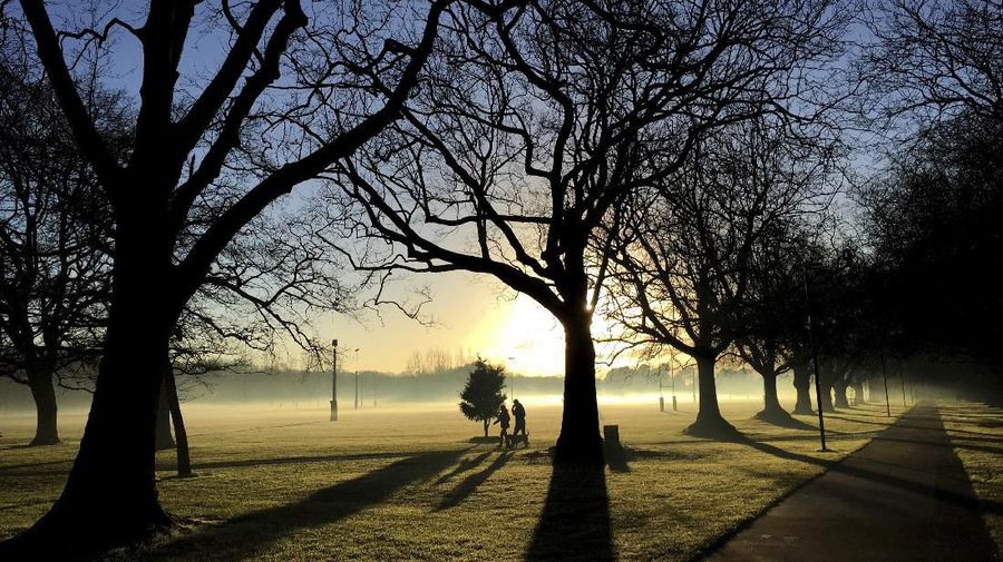 Commuters make their way through a mist covered Hagley Park in central Christchurch, New Zealand, Monday, June 26, 2017. Residents of New Zealand's South Island woke to temperatures as low as minus four degrees celsius (28 degrees fahrenheit) for the start to their working week. (AP Photo/Mark Baker)