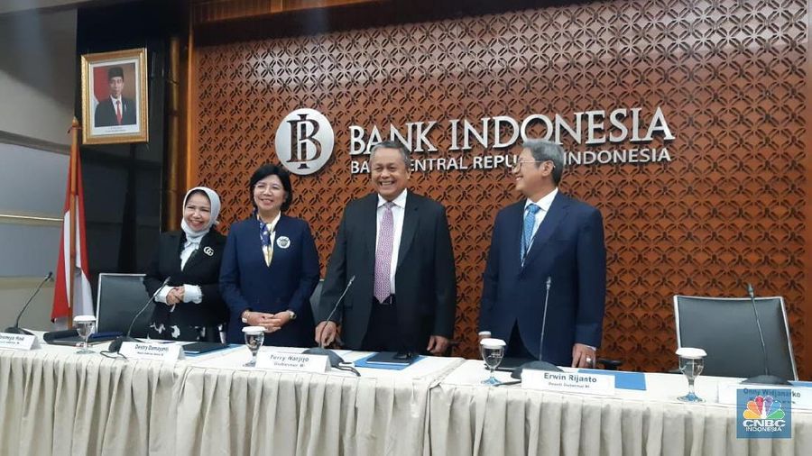 Konferensi pers hasil Rapat Dewan Gubernur Bank Indonesia edisi Februari 2020. (CNBC Indonesia/Lidya Julita Sembiring)