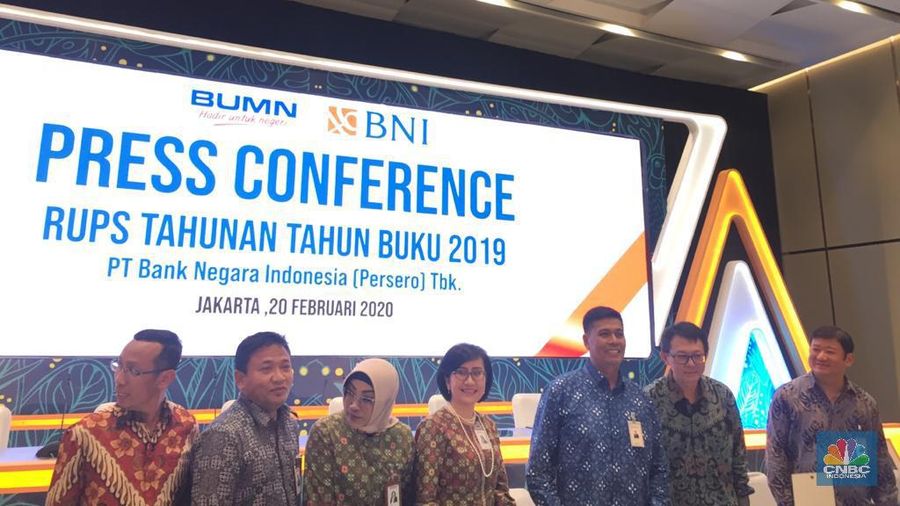 Konferensi pers RUPS Tahunan Tahun Buku 2019 BNI. (CNBC Indonesia/Monica wareza)