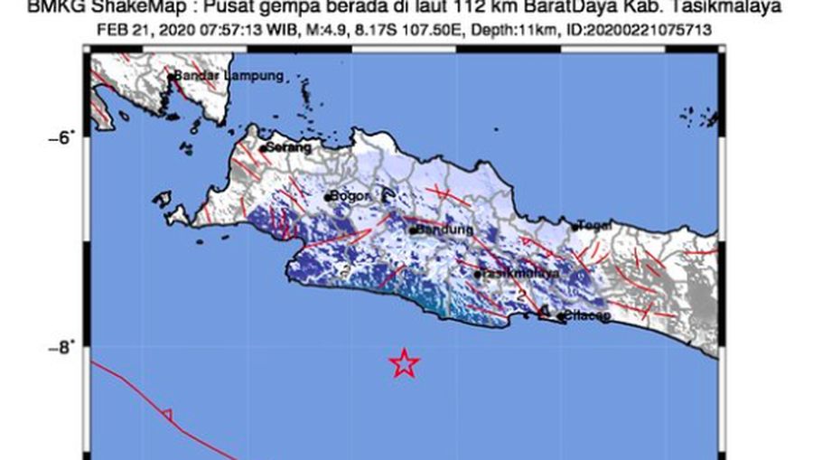Kabupaten Tasikmalaya, Jawa Barat, diguncang gempa bumi tektonik.