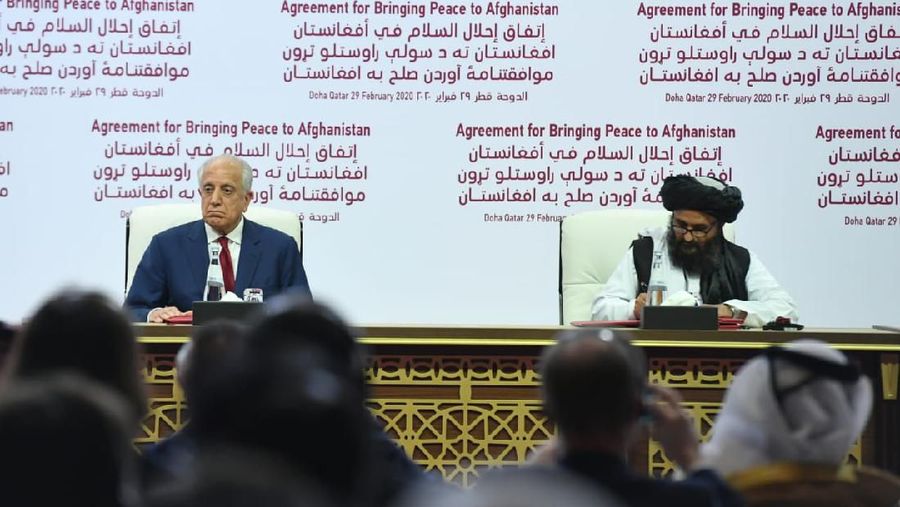 Menteri Luar Negeri, Retno L.P. Marsudi hadiri penandatanganan Kesepakatan untuk Perdamaian Afghanistan atau Comprehensive Peace Agreement (CPA) antara Amerika Serikat dan Taliban di Doha, Qatar (29/2). (Dok. Kemenlu)