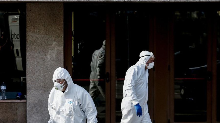 The disinfection of the buildings that host the Region Lazio are being carried out in Rome, Sunday, March 8, 2020. The sanitization was ordered after the Region Lazio Governor Nicola Zingaretti revealed being positive to Coronavirus test. (Cecilia Fabiano/LaPresse via AP)