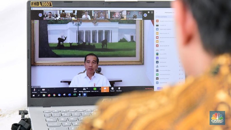 Presiden Joko Widodo (Jokowi) memimpin rapat terbatas dengan topik membahas percepatan ekonomi menghadapi tekanan virus corona, Senin (16/3/2020).