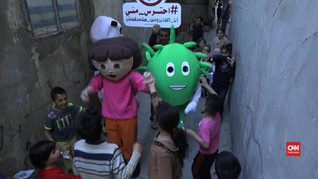 VIDEO: Dora dan Kung Fu Panda Lawan Virus Corona di Gaza