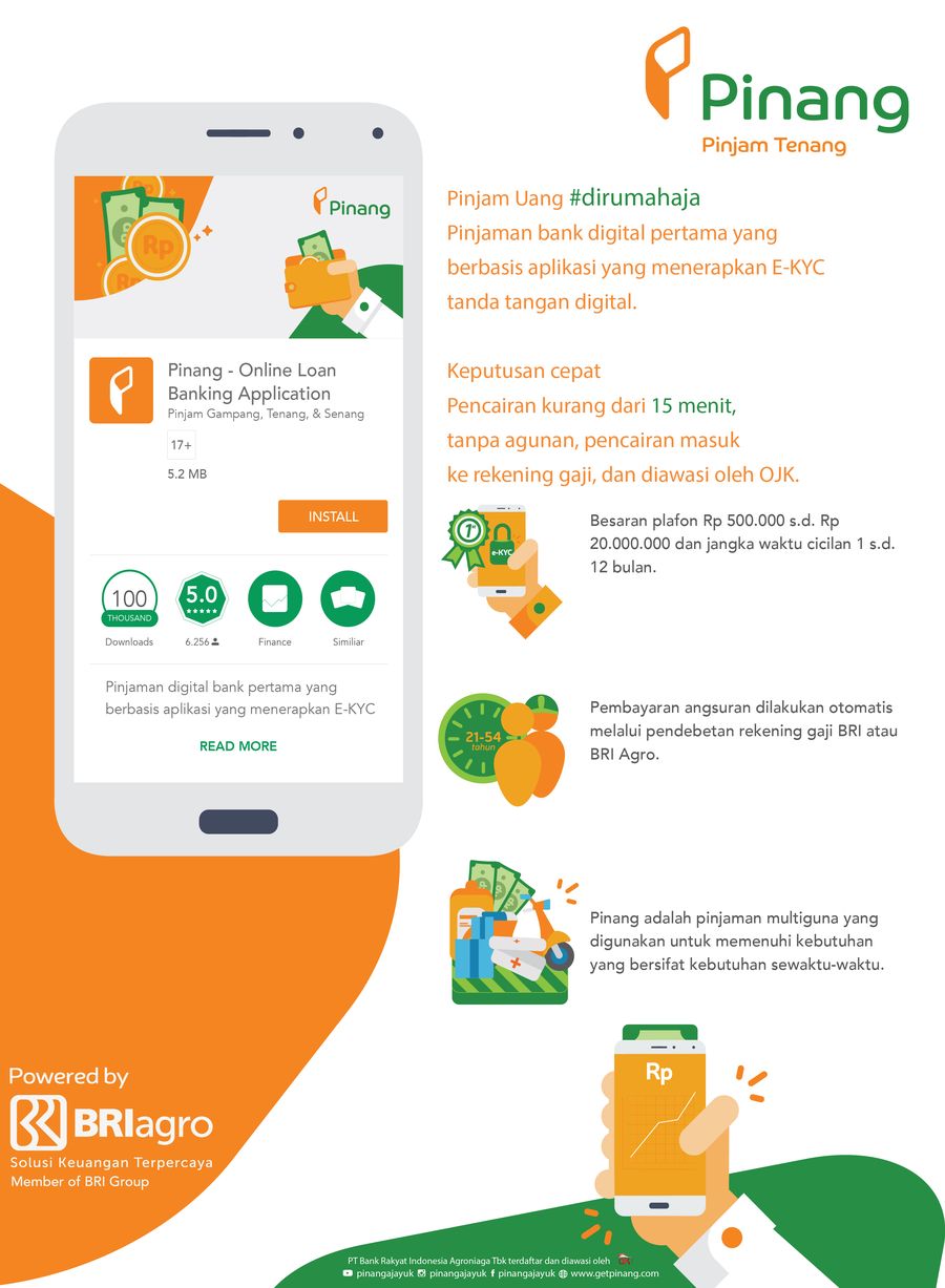 Meminjam uang dari bank untuk kebutuhan sehari-hari cukup dilakukan melalui aplikasi Pinang dari Bank BRI Agro.