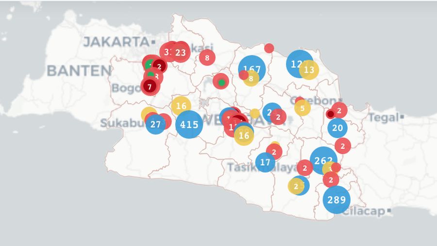 Peta Penyebaran Covid-19 di Jawa Barat (11/4/2020). (pikobar.jabarprov.go.id)