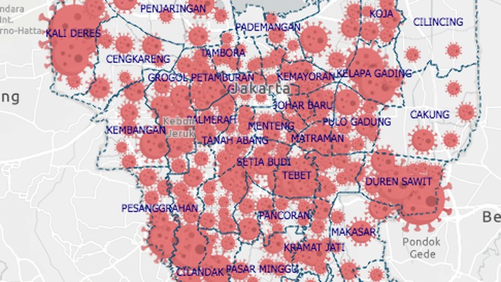 Peta Penyebaran Covid-19 di Jakarta (11/4/2020). (corona.jakarta.go.id) Peta Penyebaran Covid-19 di Jakarta (11/4/2020). (corona.jakarta.go.id)