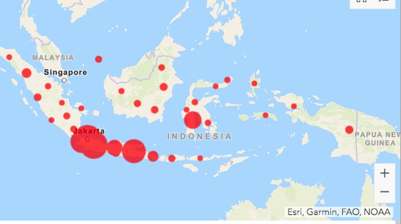 Kasus COVID-19 tersebar di 33 provinsi. Provinsi DKI Jakarta memuat kasus paling banyak.