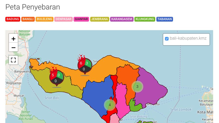 Kasus COVID-19 tersebar di 33 provinsi. Provinsi DKI Jakarta memuat kasus paling banyak.