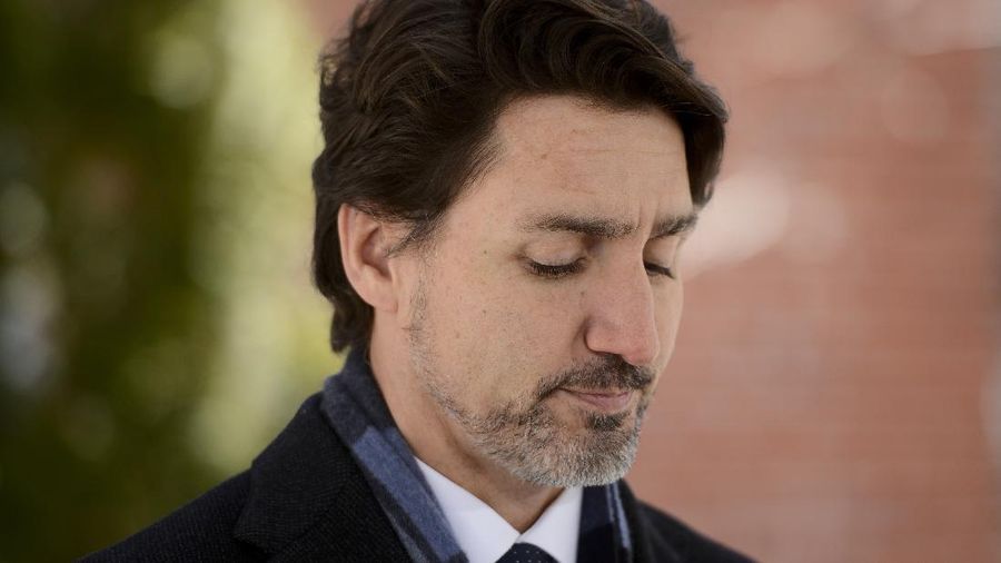 Prime Minister Justin Trudeau addresses Canadians on the COVID-19 pandemic from Rideau Cottage in Ottawa on Monday, April 20, 2020. (Sean Kilpatrick/The Canadian Press via AP)