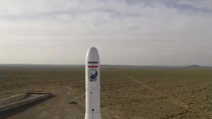 In this photo released Wednesday, April 22, 2020, by Sepahnews, an Iranian rocket carrying a satellite is prepared for launch from an undisclosed site believed to be in Iran's Semnan province. Iran's Revolutionary Guard said Wednesday it put the Islamic Republic's first military satellite into orbit, dramatically unveiling what experts described as a secret space program with a surprise launch that came amid wider tensions with the United States. (Sepahnews via AP)