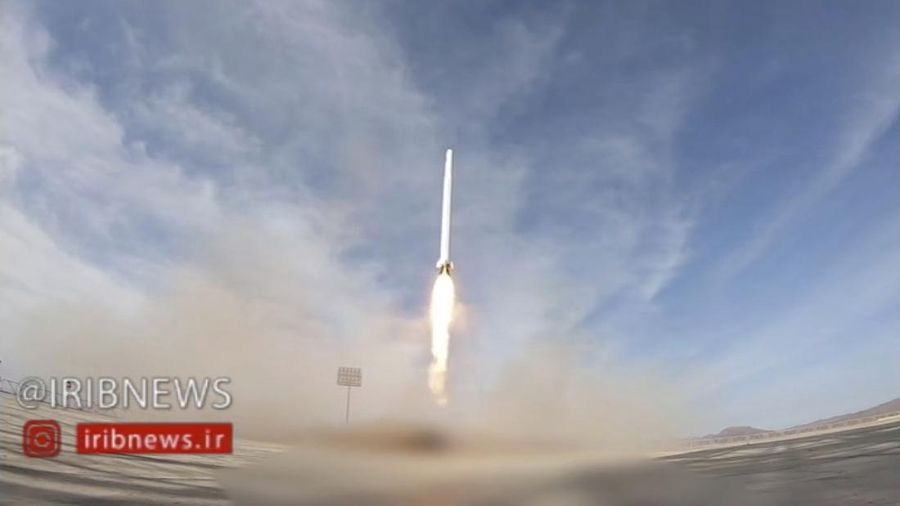 In this photo released Wednesday, April 22, 2020, by Sepahnews, an Iranian rocket carrying a satellite is prepared for launch from an undisclosed site believed to be in Iran's Semnan province. Iran's Revolutionary Guard said Wednesday it put the Islamic Republic's first military satellite into orbit, dramatically unveiling what experts described as a secret space program with a surprise launch that came amid wider tensions with the United States. (Sepahnews via AP)