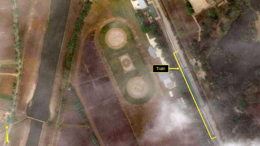 This Wednesday, April 15, 2020, satellite image provided by Airbus Defence & Space and annotated by 38 North, a website specializing in North Korea studies, shows overview of Wonsan complex in Wonsan, North Korea. Recent satellite photos show a train probably belonging to North Korean leader Kim Jong Un has been spotted on the country’s east coast amid mounting speculation about his health. (Airbus Defence & Space and 38 North, Pleiades©CNES 2020, Distribution Airbus DS via AP)