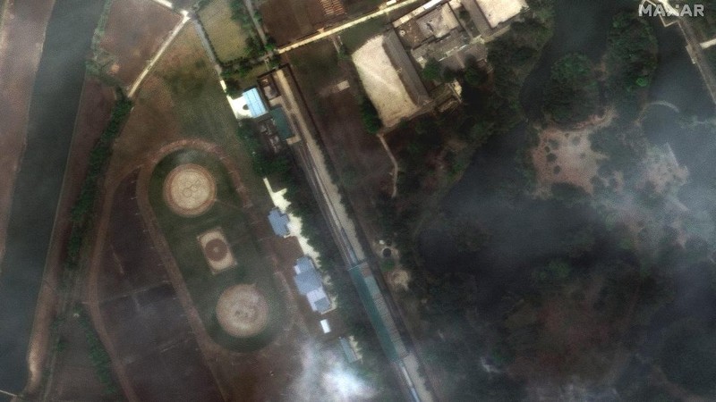 This Wednesday, April 15, 2020, satellite image provided by Airbus Defence & Space and annotated by 38 North, a website specializing in North Korea studies, shows overview of Wonsan complex in Wonsan, North Korea. Recent satellite photos show a train probably belonging to North Korean leader Kim Jong Un has been spotted on the country’s east coast amid mounting speculation about his health. (Airbus Defence & Space and 38 North, Pleiades©CNES 2020, Distribution Airbus DS via AP)