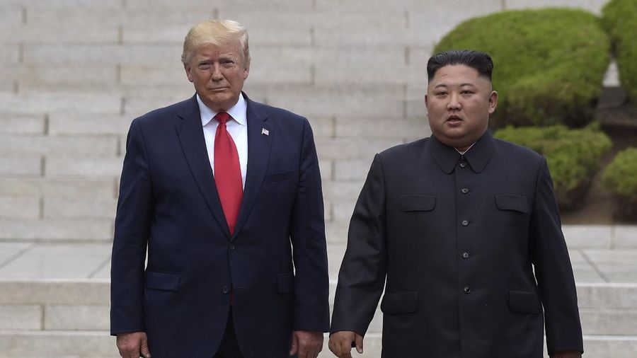 FILE- In this June 30, 2019 file photo, President Donald Trump, left, meets with North Korean leader Kim Jong Un at the North Korean side of the border at the village of Panmunjom in Demilitarized Zone. North Korea on Sunday dismissed as “ungrounded” President Donald Trump’s comment that he recently received “a nice note” from the North's leader, Kim Jong Un.
(AP Photo/Susan Walsh, File)