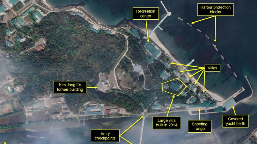 This Wednesday, April 15, 2020, satellite image provided by Airbus Defence & Space and annotated by 38 North, a website specializing in North Korea studies, shows overview of Wonsan complex in Wonsan, North Korea. Recent satellite photos show a train probably belonging to North Korean leader Kim Jong Un has been spotted on the country’s east coast amid mounting speculation about his health. (Airbus Defence & Space and 38 North, Pleiades©CNES 2020, Distribution Airbus DS via AP)