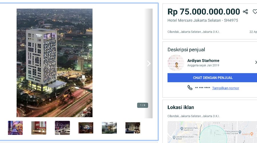 Hotel Mercure Jakarta Selatan yang Dijual (Screenshot via OLX)