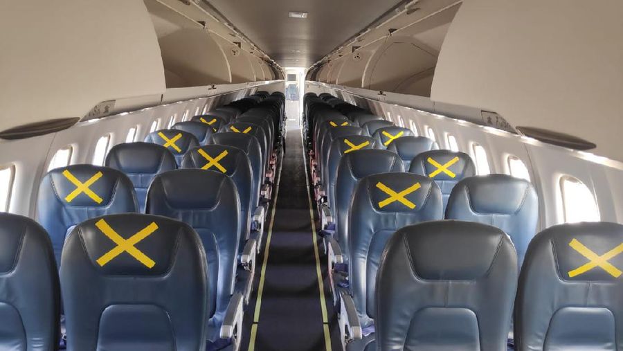 Komitmen Faktor Keselamatan dan Keamanan Penerbangan Lion Air Group Menjalankan Pengaturan Sistem Jarak Aman Antartamu (Physical Distancing) di Dalam Kabin Pesawat. (Lion Air)