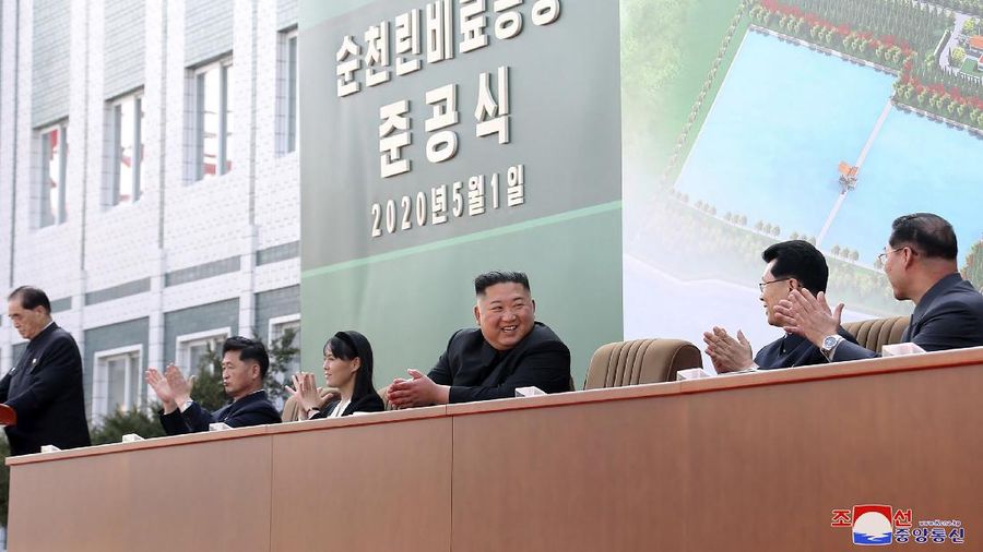 ADDING CITY - In this Friday, May 1, 2020, photo provided by the North Korean government, North Korean leader Kim Jong Un, center, visits a fertilizer factory in Sunchon, South Pyongan province, near Pyongyang, North Korea. Kim made his first public appearance in 20 days as he celebrated the completion of the fertilizer factory, state media said Saturday, May 2, 2020, ending an absence that had triggered global rumors that he may be seriously ill.  Independent journalists were not given access to cover the event depicted in this image distributed by the North Korean government. The content of this image is as provided and cannot be independently verified. Korean language watermark on image as provided by source reads: 