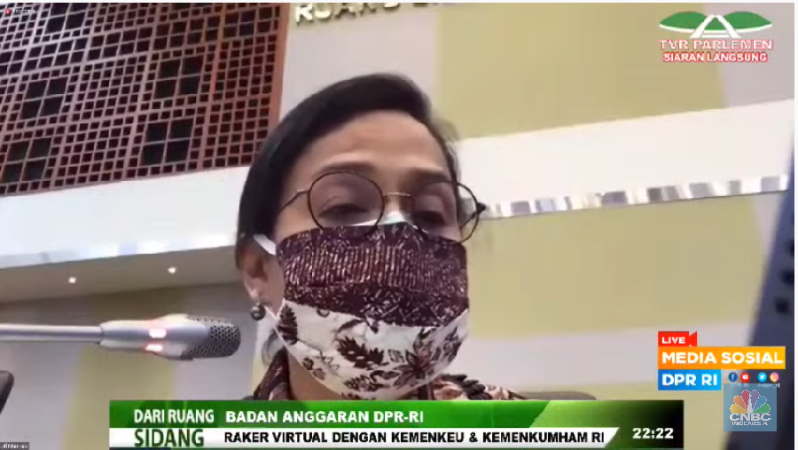 Menteri Keuangan Sri Mulyani Indrawati dalam rapat bersama Banggar DPR RI, Senin (4/5/2020) malam.