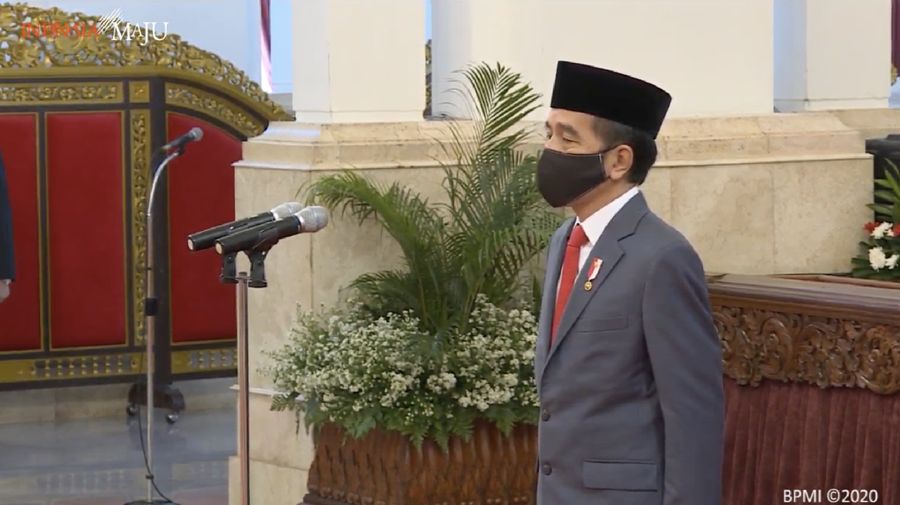Pelantikan Kepala BNPT dan Pengucapan Sumpah Kepala PPATK, Istana Negara, 6 Mei 2020. Screenshot Sekretariat Presiden