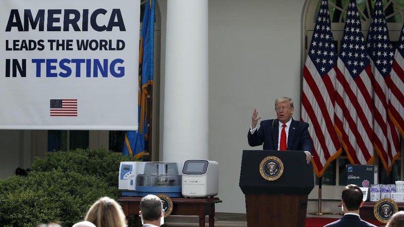 Presiden Donald Trump konferensi pers COVID-19. AP/Alex Brandon
