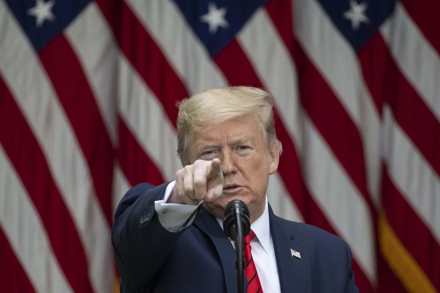 Presiden Donald Trump konferensi pers COVID-19. AP/Alex Brandon