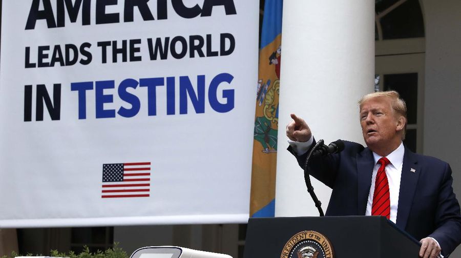 Presiden Donald Trump konferensi pers COVID-19. AP/Alex Brandon
