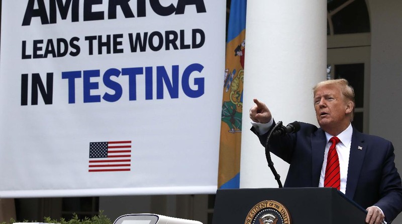 Presiden Donald Trump konferensi pers COVID-19. AP/Alex Brandon