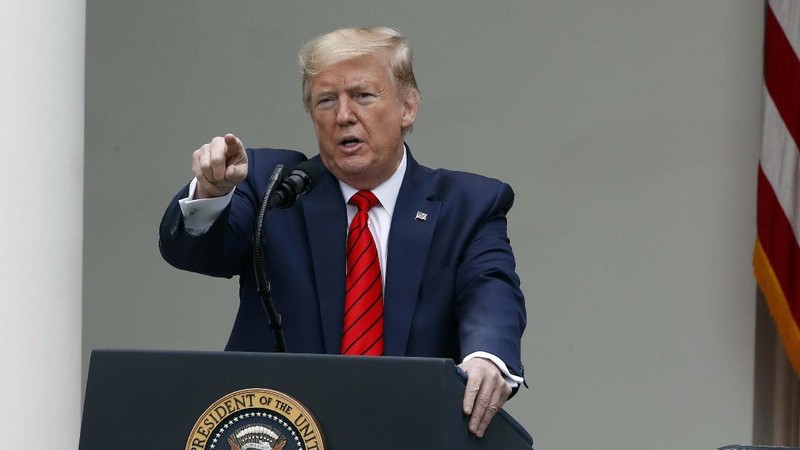 Presiden Donald Trump konferensi pers COVID-19. AP/Alex Brandon