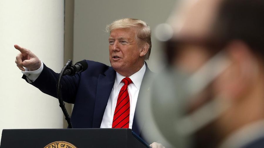 Presiden Donald Trump konferensi pers COVID-19. AP/Alex Brandon