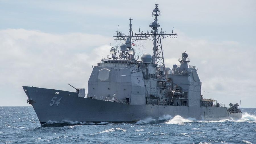 FILE - This Mar. 6, 2016, file photo provided by the U.S. Navy, shows the Ticonderoga-class guided-missile cruiser USS Antietam (CG 54) sails in the South China Sea. China says it dispatched warships to identify and warn off a pair of U.S. Navy vessels sailing near one of its island claims in the South China Sea. A statement on the Defense Ministry’s website said the Arleigh Burke class guided-missile destroyer USS Higgins and Ticonderoga class guided-missile cruiser USS Antietam entered waters China claims in the Paracel island group “without the permission of the Chinese government.” (Mass Communication Specialist 2nd Class Marcus L. Stanley/U.S. Navy via AP, File)