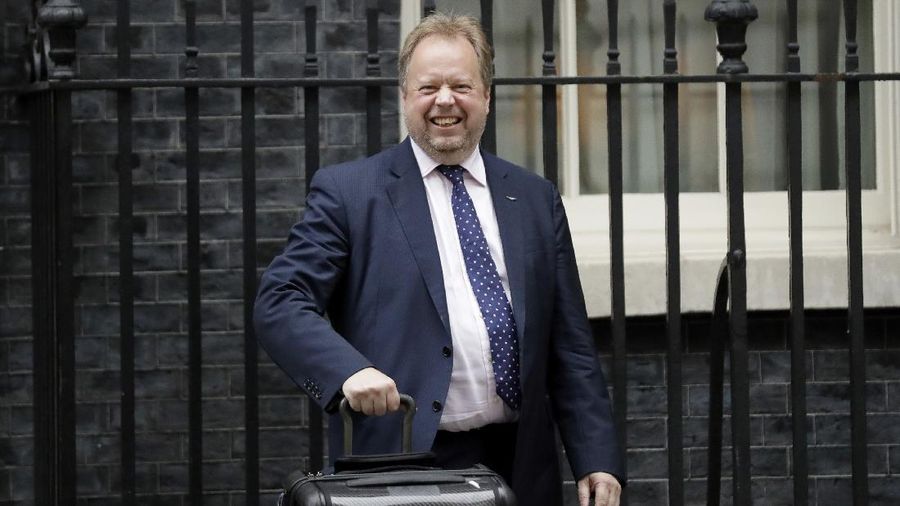Andy Palmer, the CEO of Aston Martin, leaves after attending a meeting of business leaders at 10 Downing Street in London, Monday, Oct. 9, 2017. (AP Photo/Matt Dunham)