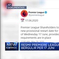 Resmi! Premiere League Kembali Bergulir per 17 Juni