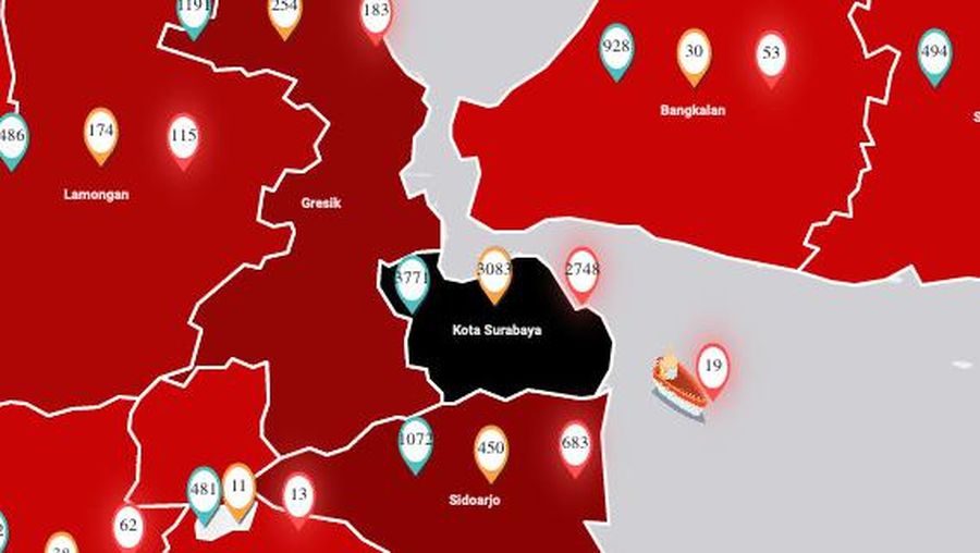 Peta Sebaran COVID-19 JATIM. Ist
