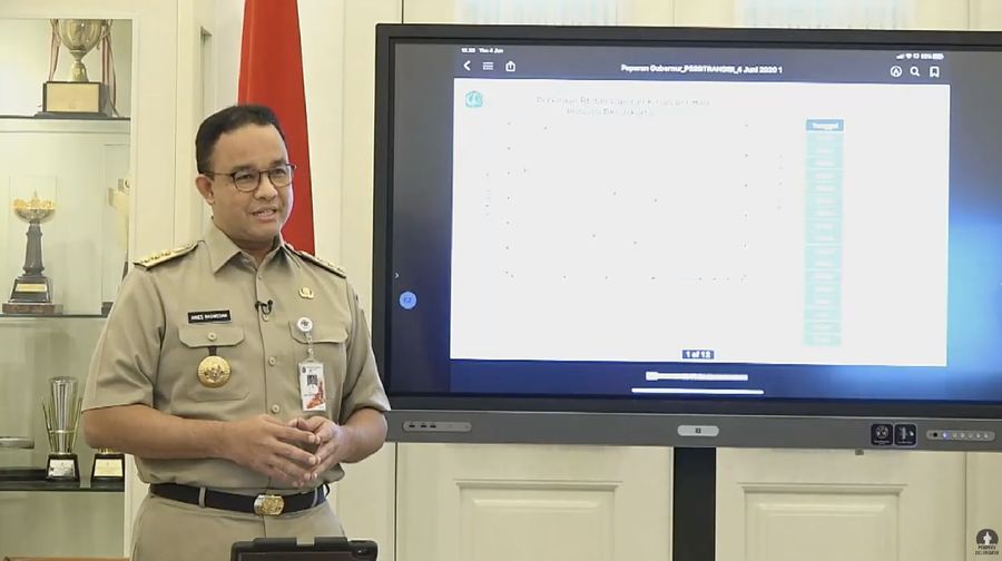 Anies Baswedan, Konferensi Pers Status Pembatasan Sosial Berskala Besar (PSBB) DKI Jakarta. Ist