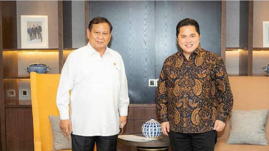 Suasana pertemuan Prabowo Subianto dan Erick Thohir di kantor Kementerian BUMN, Kamis (11/6/2020).
